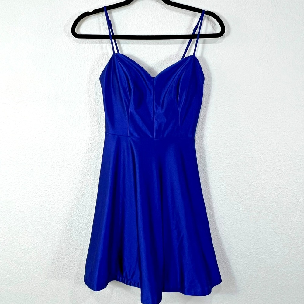 City Vibe Mini Babydoll Dress Royal‎ Blue Sweetheart Women's Junior's 3